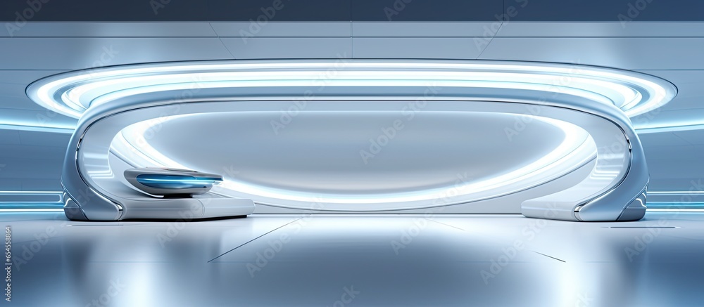 Poster futuristic interior design with rendering and streamlined space