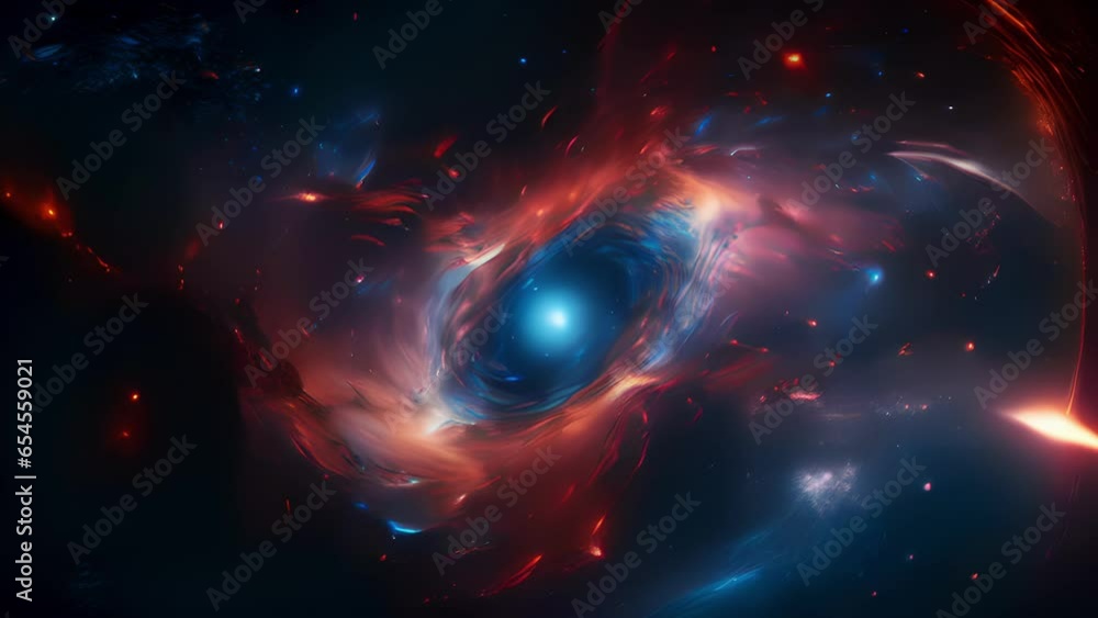 Poster deep within the fabric of the universe, a quasar pulses with intense energy, flaring and radiating i