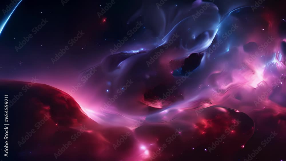 Poster cascading waves of electrified plasma surge through the mysterious depths of space, creating a mesme