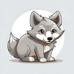 Cute cartoon wolf sitting on the white background. Vector illustration.