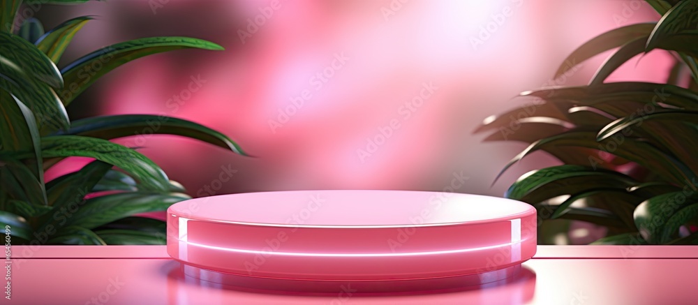 Poster an abstract cosmetic scene with a pastel display on an empty stand