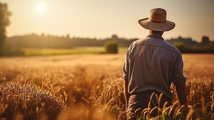 one man farmer stand in the agricultural field