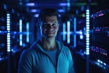 Portrait of man while running servers in a data center