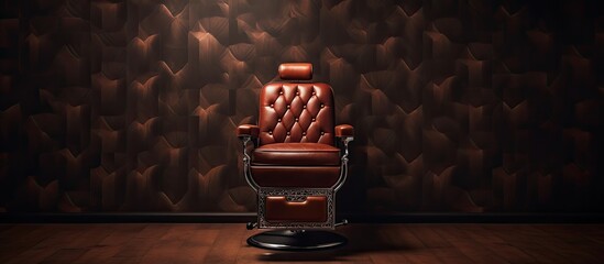 Vintage barber chair on brown background with a stylish and barbershop theme