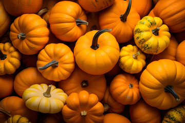 Overhead image of a bunch of pumpkins - Powered by Adobe