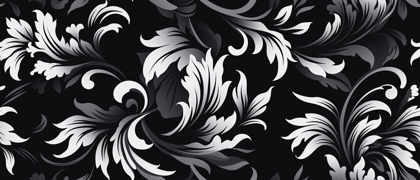 Seamless black and white Damask pattern. AI generated illustration for fabric, print,decoration, banners, and wallpaper.