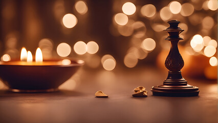 Luxury Christmas background with candles and golden bokeh.