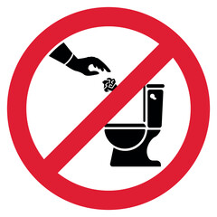 forbidden to throw papers in the toilet, put the trash in its place, icon of forbidden to throw paper in the toilet