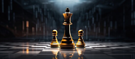 Futuristic business concept with chess board and golden icon