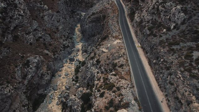 Crete and its beautiful landscape. Gorge Kourtaliotiko seen from aerial view. Drone filming famous gorge in Grece. High quality 4k footage
