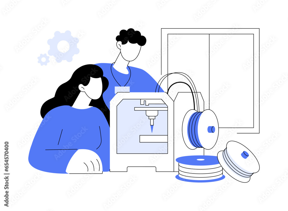 Poster 3d object printing abstract concept vector illustration.