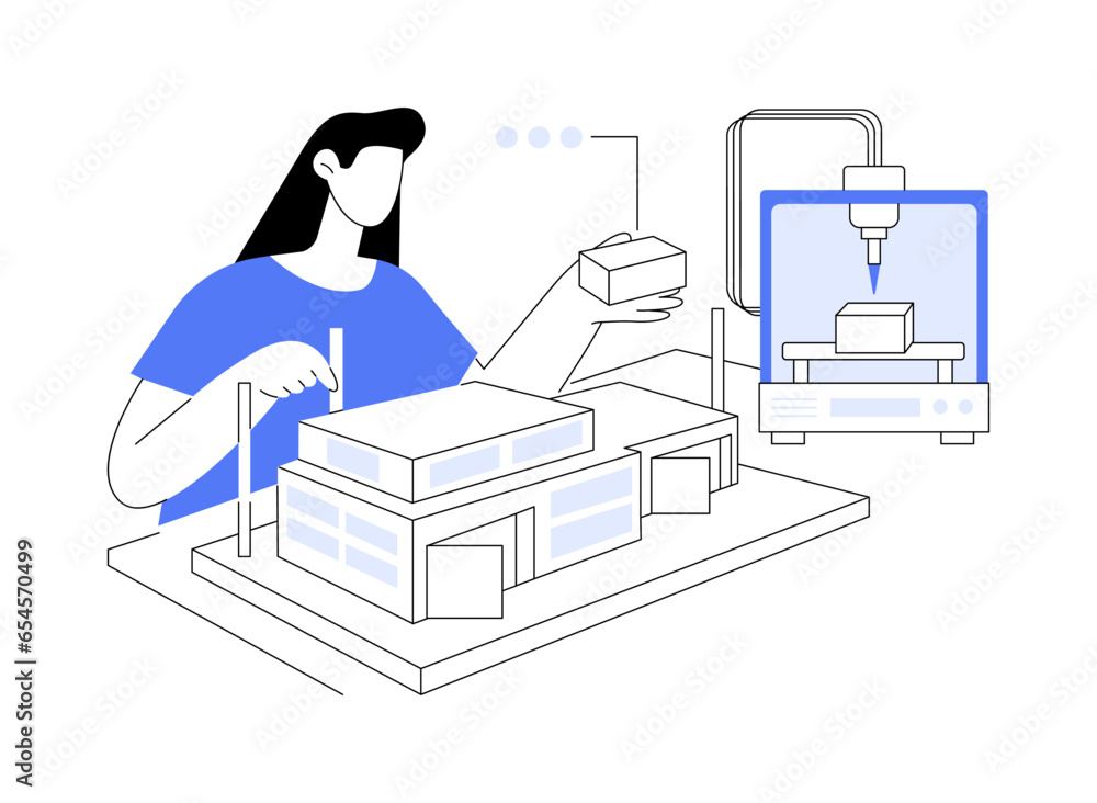 Poster 3d printing in architecture abstract concept vector illustration.