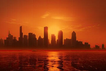 Conceptual image of a city hit by extreme heatwave - Generative AI