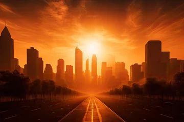 Gordijnen Conceptual image of a city hit by extreme heatwave - Generative AI © mbruxelle