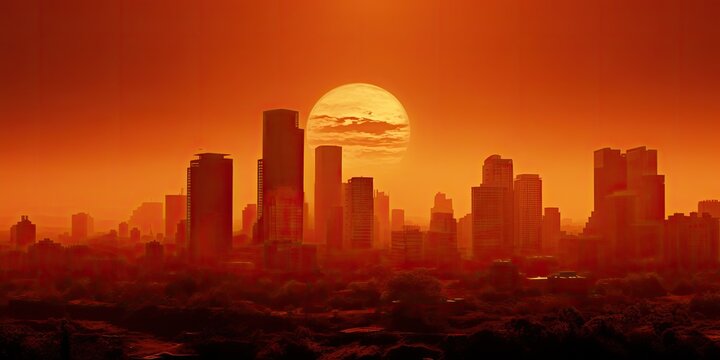 Conceptual image of a city hit by extreme heatwave - Generative AI