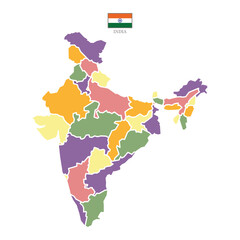 Silhouette and colored india map
