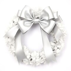 Christmas wreath made of white flowers isolated on white background. Christmas decorations.