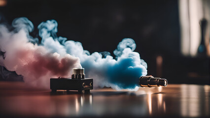 Vape concept. Smoke coming out of vape coil on dark background