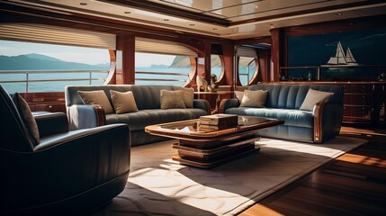 Luxury Yacht's Stylish Interior - obrazy, fototapety, plakaty