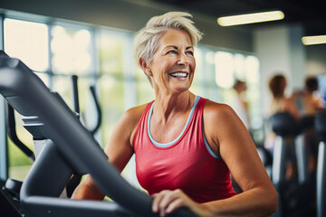 Portrait of a caucasian middle-aged woman exercising in gym - Powered by Adobe
