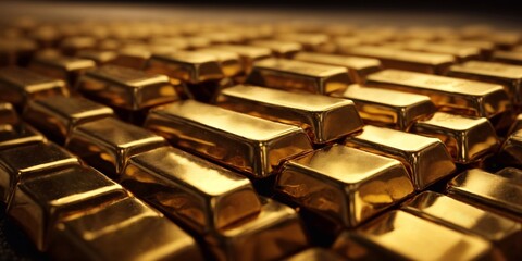 Fototapeta premium Stack of Glistening Gold Ingots