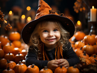Girl in a witch costume for Halloween