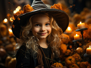 Close-up of a girl in a witch costume for Halloween