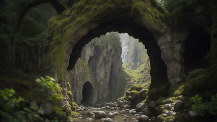 A majestic entrance to the kingdom of dwarves nestled within the heart of a rugged mountain - AI Generative
