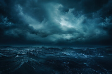 horror black blue sky, sea haunted cloud, scary ocean, depression background, mystery gloomy dark theme, blur texture - obrazy, fototapety, plakaty