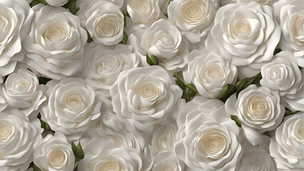 White roses as a background. Top view. 3d rendering.