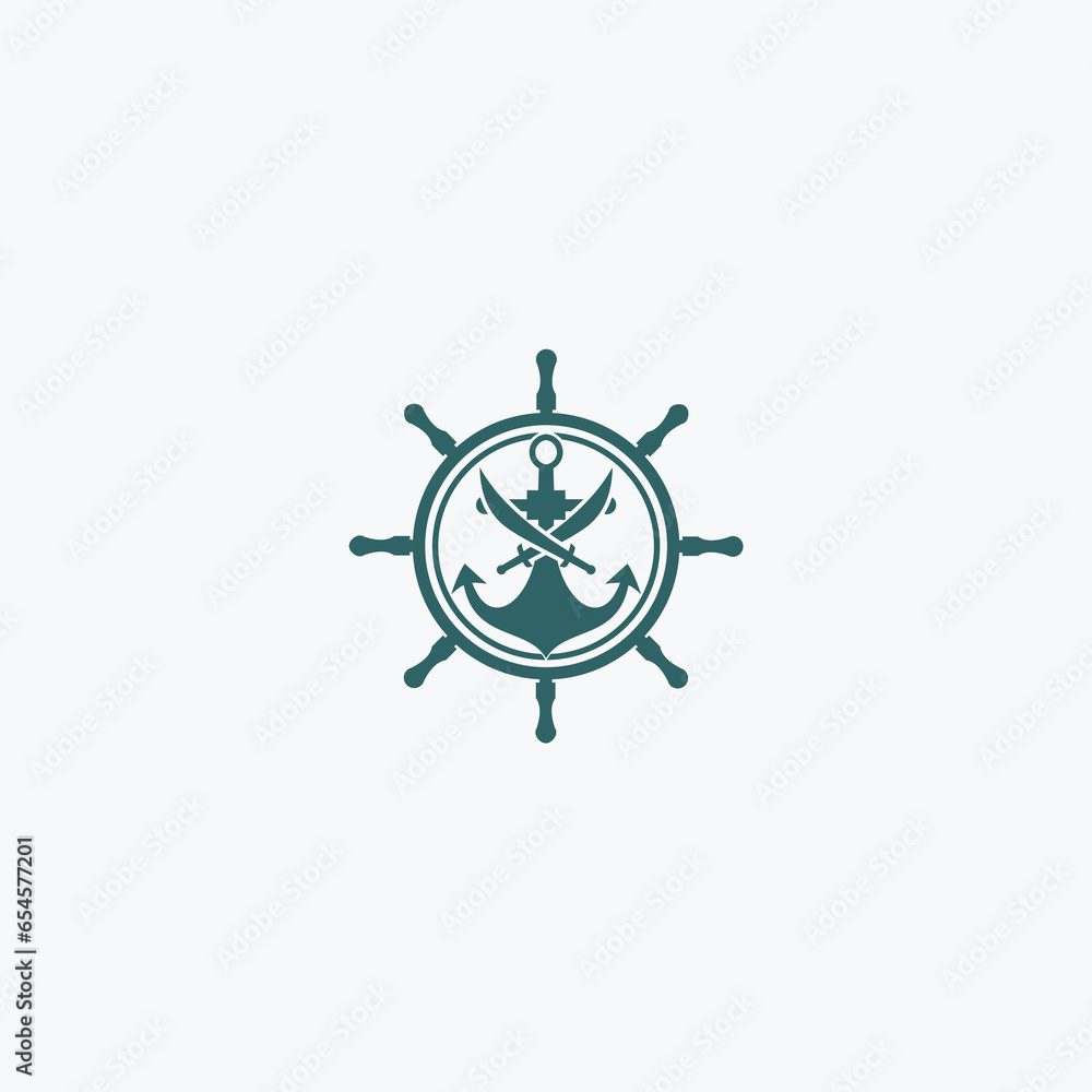 Wall mural vector logo icon of anchor and two swords