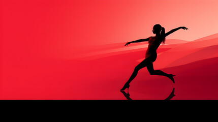 A modern banner featuring a choreographer's silhouette against a solid background, Silhouette of a woman dancing - obrazy, fototapety, plakaty