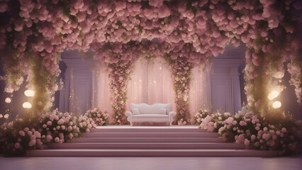 Fototapeta na wymiar 3D rendering of a luxurious room decorated with flowers and a sofa