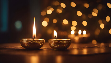 Candle light with bokeh background. Happy Diwali