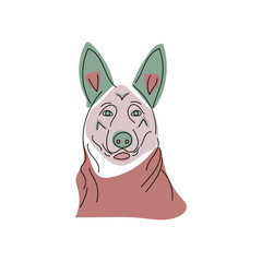 Portrait of multicolored funny sheepdog. Line art style. Cute colorful vector illustration 