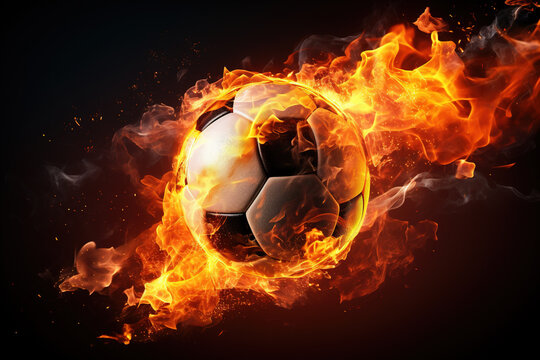 burning football powerful speed, fire and flames burning