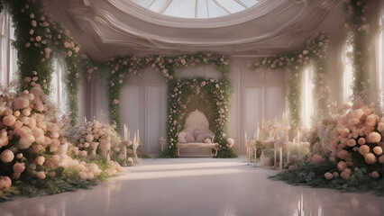 Wedding decor in the interior of the room. 3d rendering