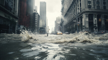 Disaster and flood in the city - obrazy, fototapety, plakaty