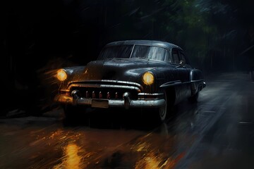 Obraz na płótnie Canvas classic old car on the night road