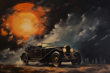 Fototapeta na wymiar classic old car on the night road