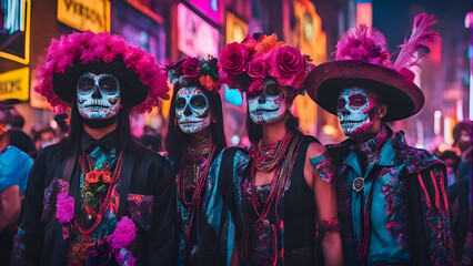 Unidentified participant on a carnival of the Day of the Dead in Oaxaca. Mexico. The Day of the...