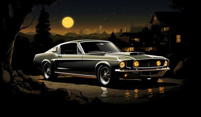 Fototapeta na wymiar classic old car on the night road
