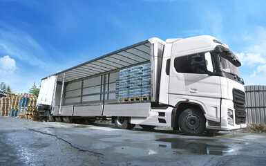 forklift, white truck loading and unloading