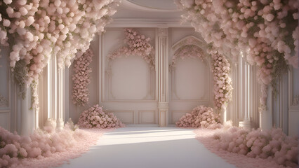 Wedding archway with white flowers. 3D rendering.