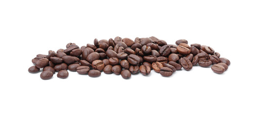 Many aromatic roasted coffee beans isolated on white