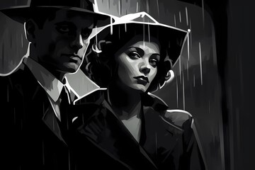 Obraz premium a man and a woman in the style of the film noir