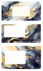 Set of business cards watercolor stain painting brush texture decoration with art acrylic design and gold elements, Abstract modern print, isolated on white background, ai generate