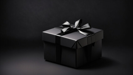 black gift box on black background  Backdrop copy space. Black Friday Event