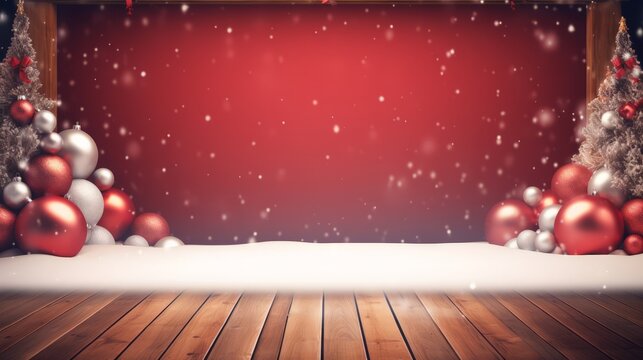 merry christmas new year background with decorations on. blank empty wall with copy space. frame wallpaper texture for ads. Generative AI