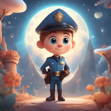 3D Render of a Little Boy in a Costume of a Policeman